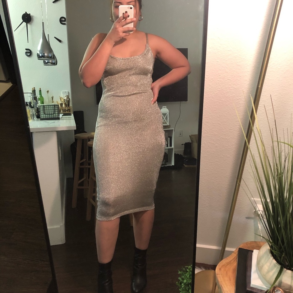 Metallic white-gold midi bodycon BOGO 50% off
